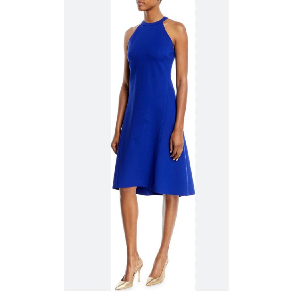 Elie Tahari Mellie Halter Neck Dress 8 Cobalt Blue Stretch Career Church $298